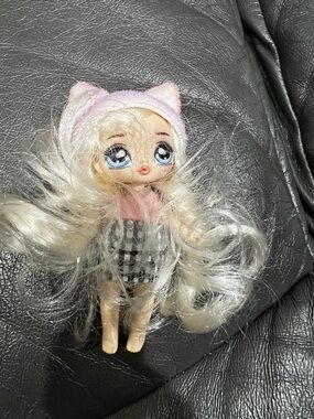 Blonde Mini Doll with Pink Cat-Ear Hat and Plaid Outfit